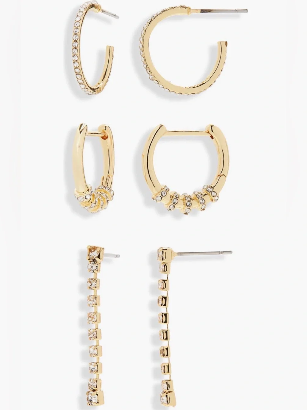 BaubleBar Your Go To Set of 3 Hoop & Drop Earrings Gold